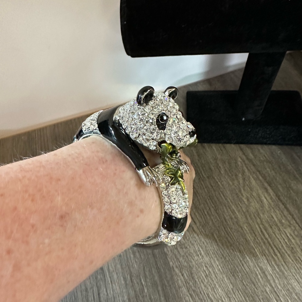 Rhinestone Panda Bangle Type Bracelet - image 3